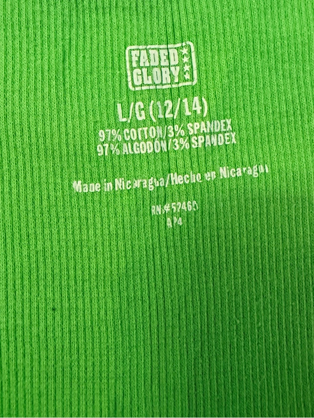 Faded Glory Neon Green Ribbed Tank Top - Picture 2 of 5